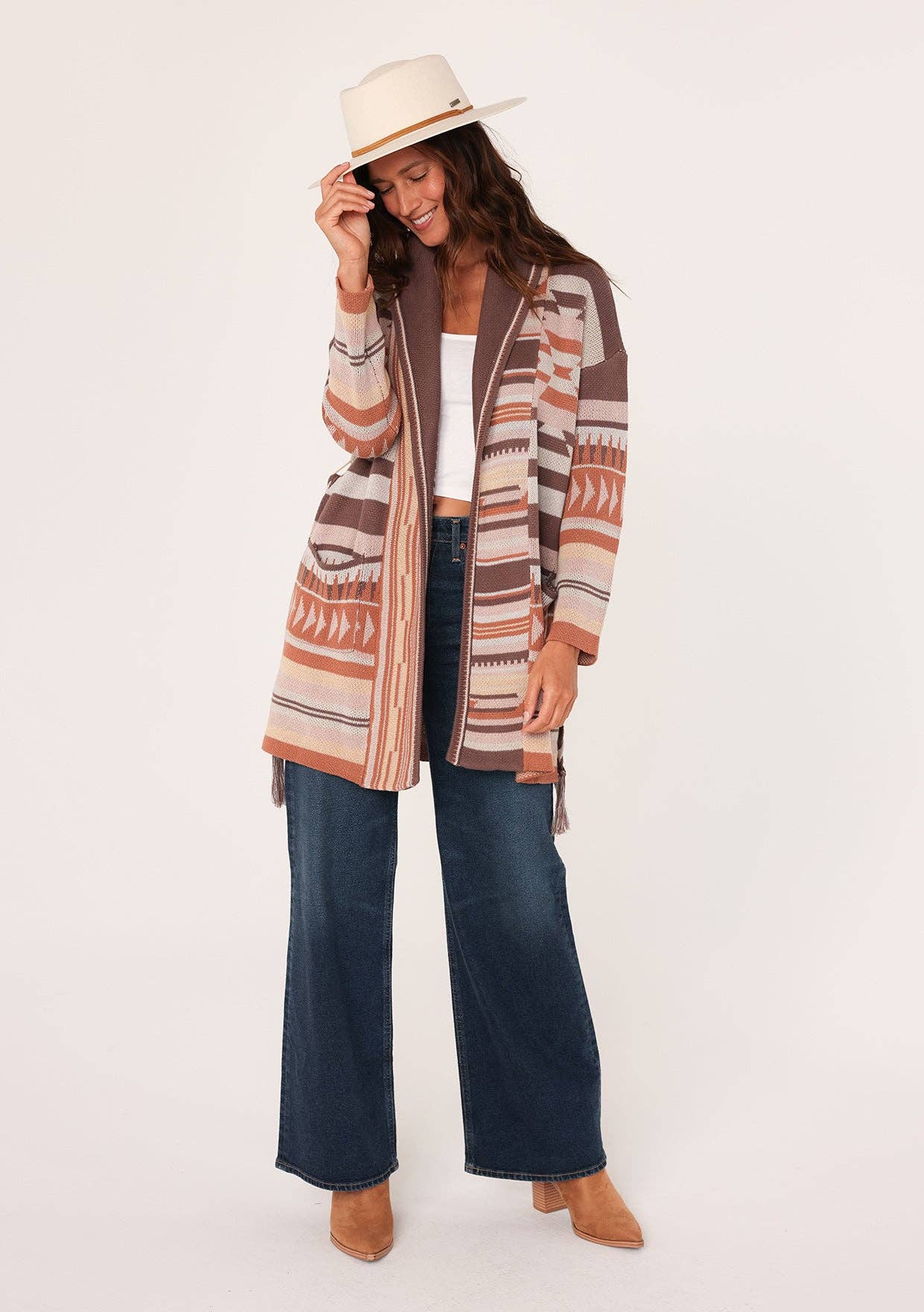 Aztec Sweater Cardigan With Braided Belt