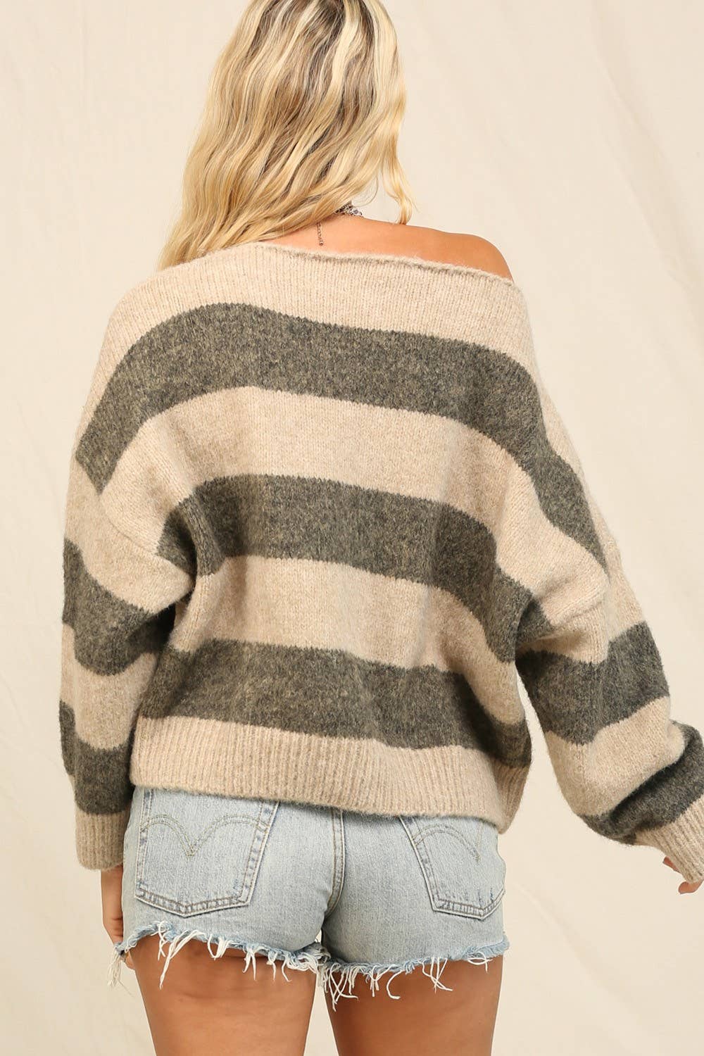 Off The Shoulder Sweater With Stripes
