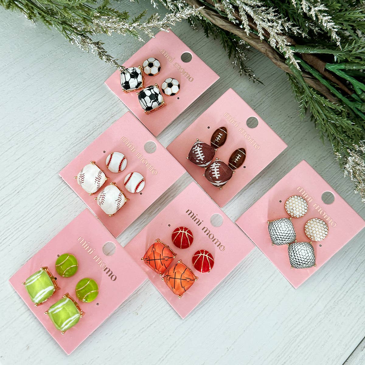 Sports Earrings Game Day Cushion Square Studs Set - Football