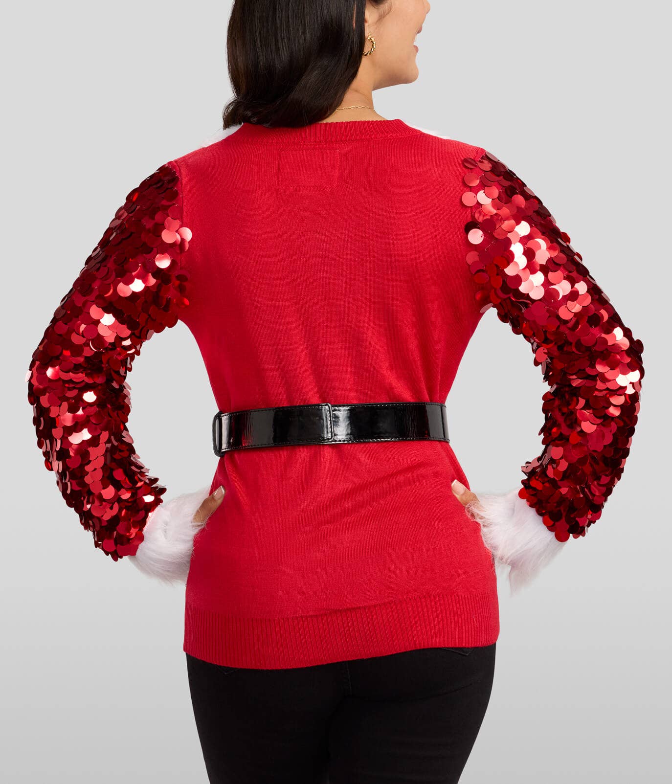 Sassy Santa Cardigan - Women's Sequined Christmas Sweater