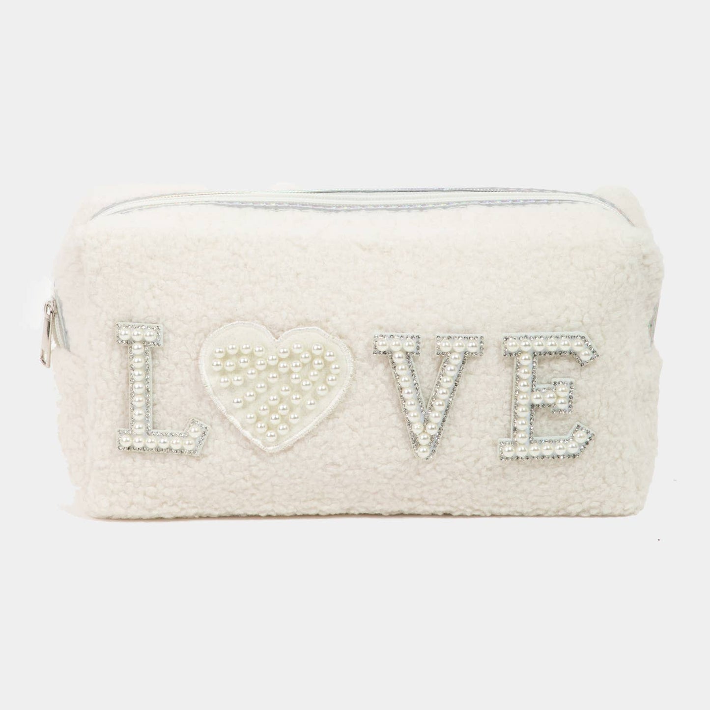 Pearly Studded Love Sherpa Pouch