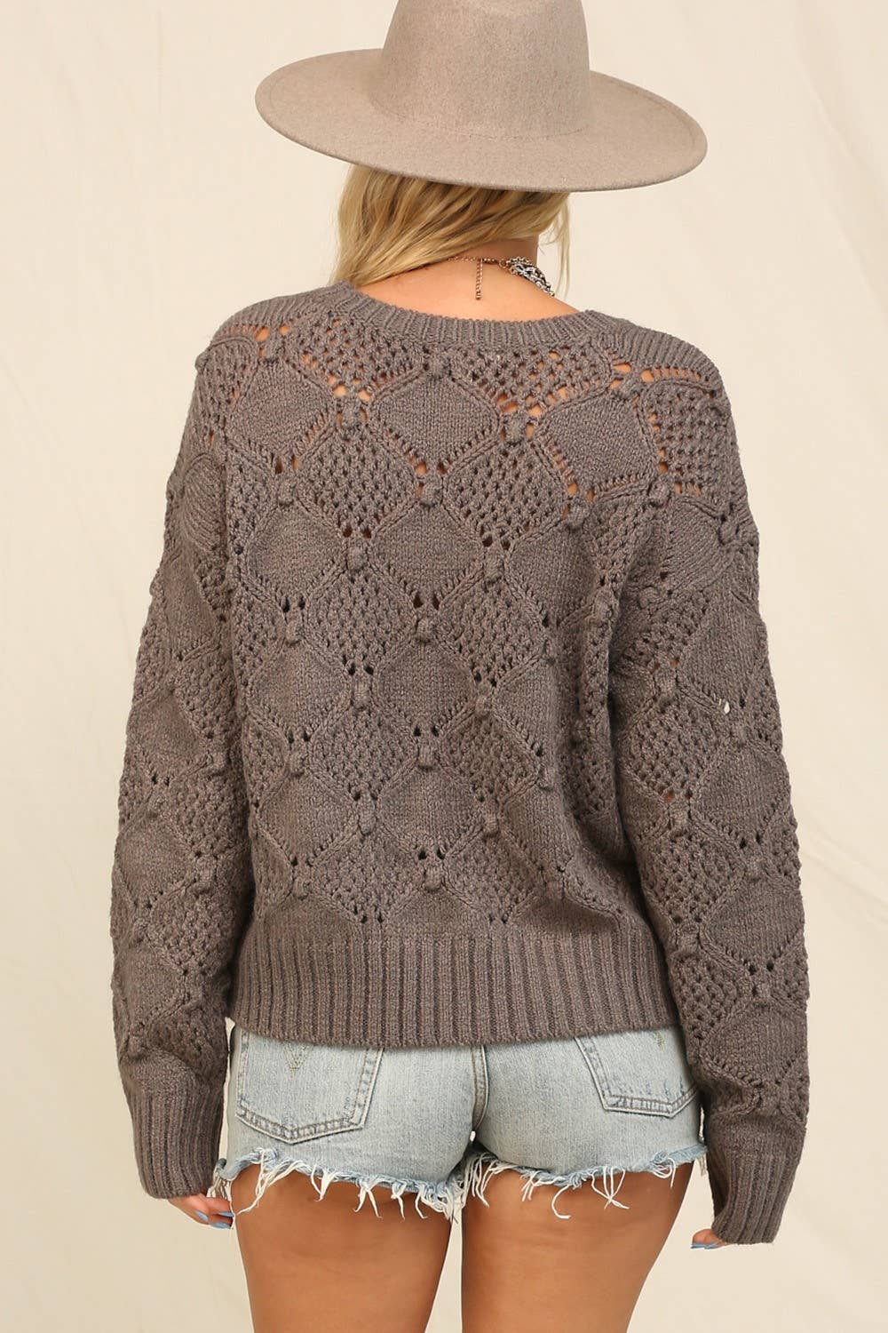 Crewneck Sweater Airy Open Stitching