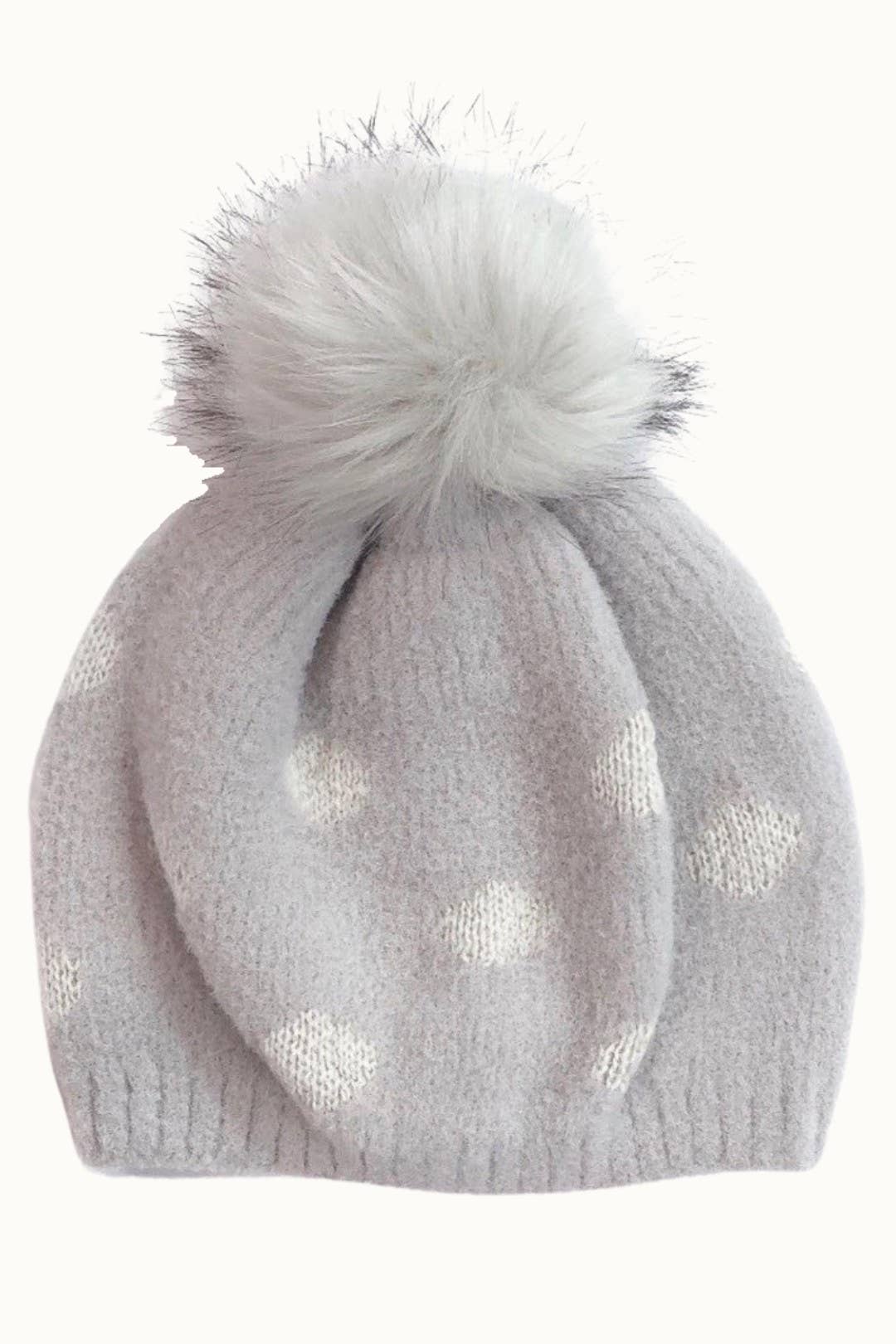 Polka Dot Neutral Pompom Beanie