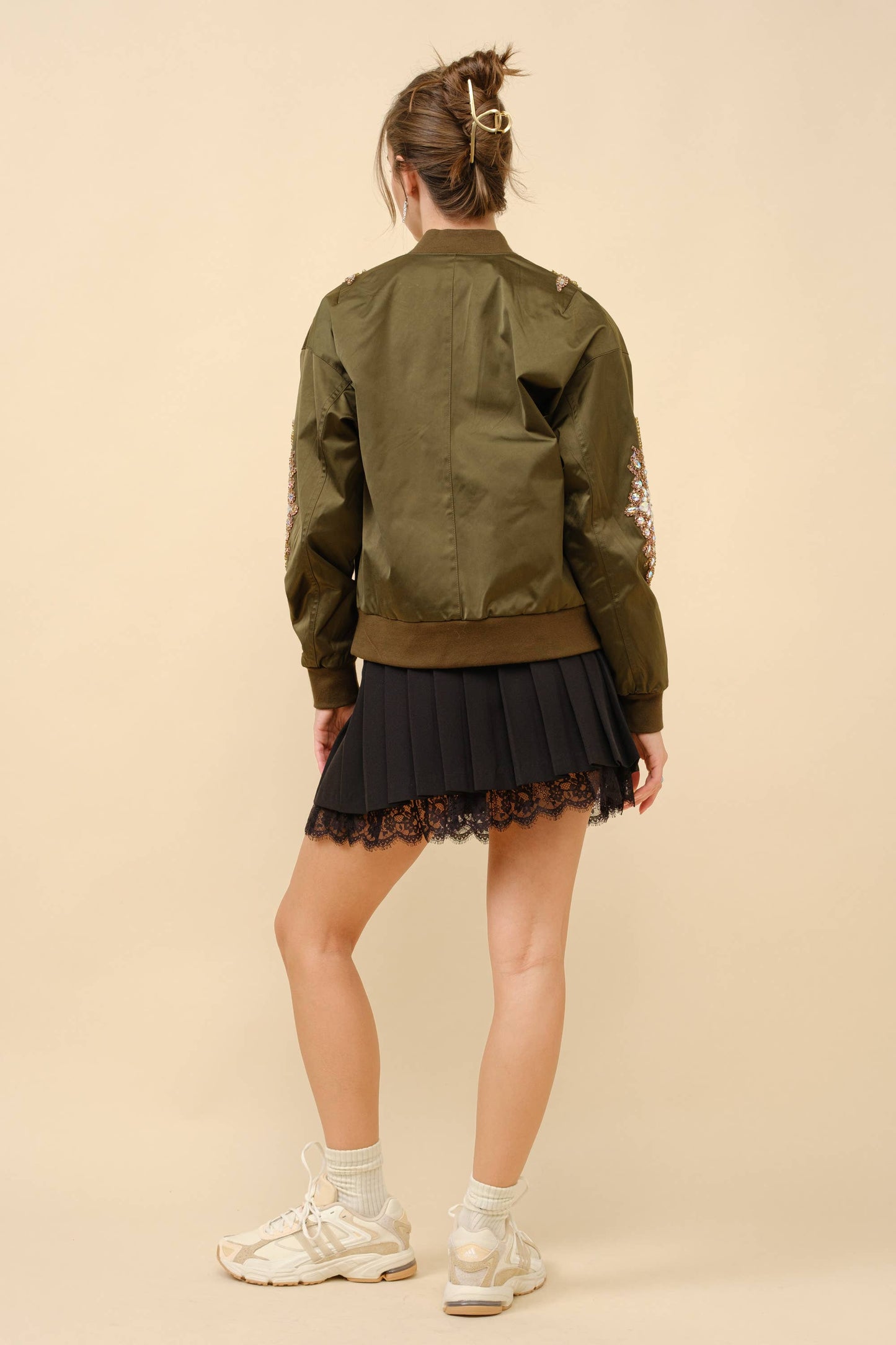 22872J - Jeweled Embellished Bomber Jacket