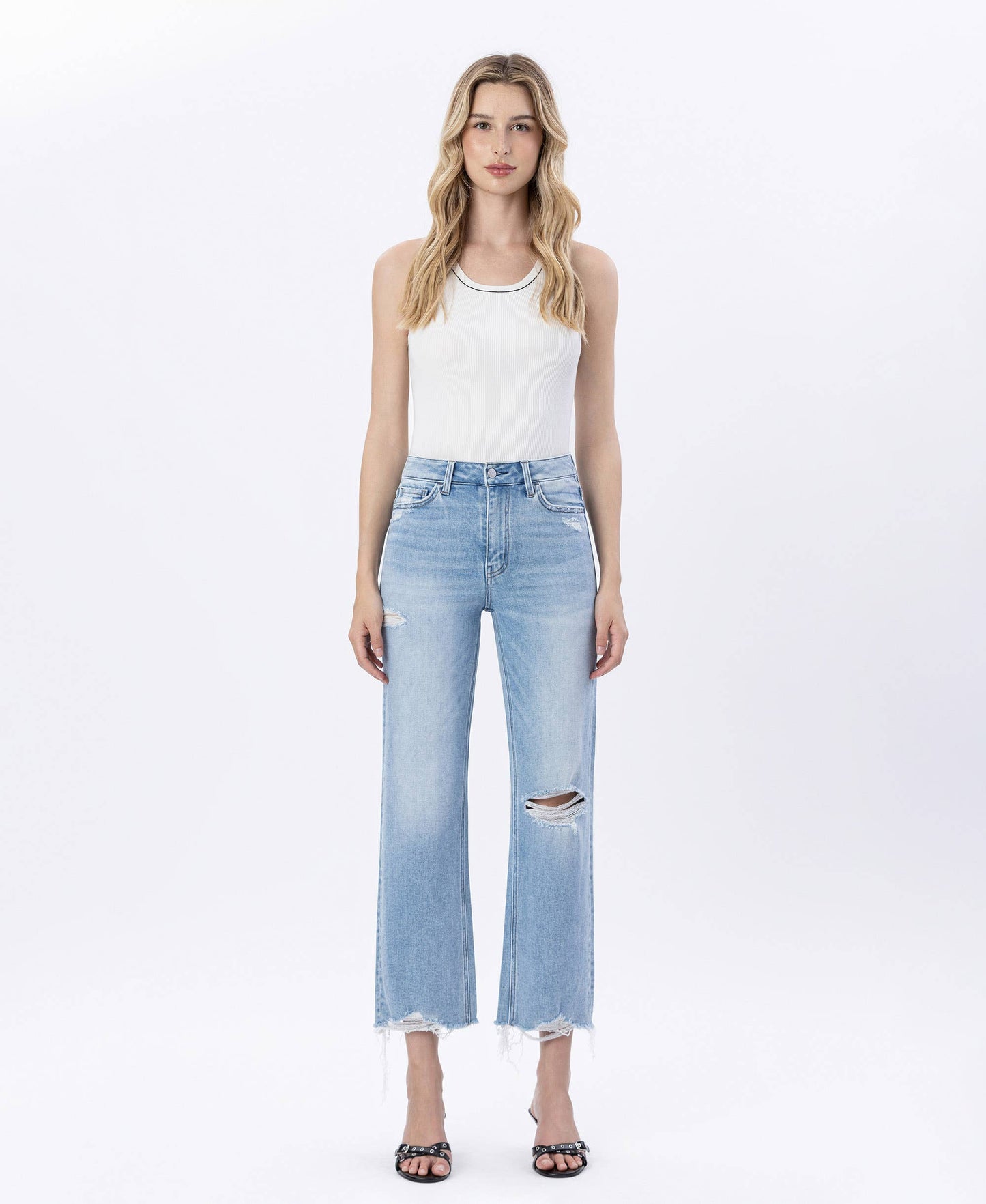 Flying Monkey - HIGH RISE DISTRESSED CROP SLIM WIDE JEANS