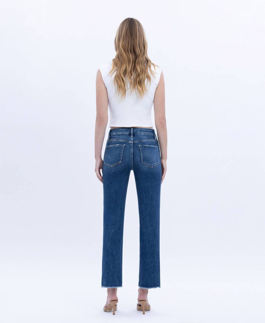 Flying Monkey High Rise Raw Slant Hem Slim Straight Jeans