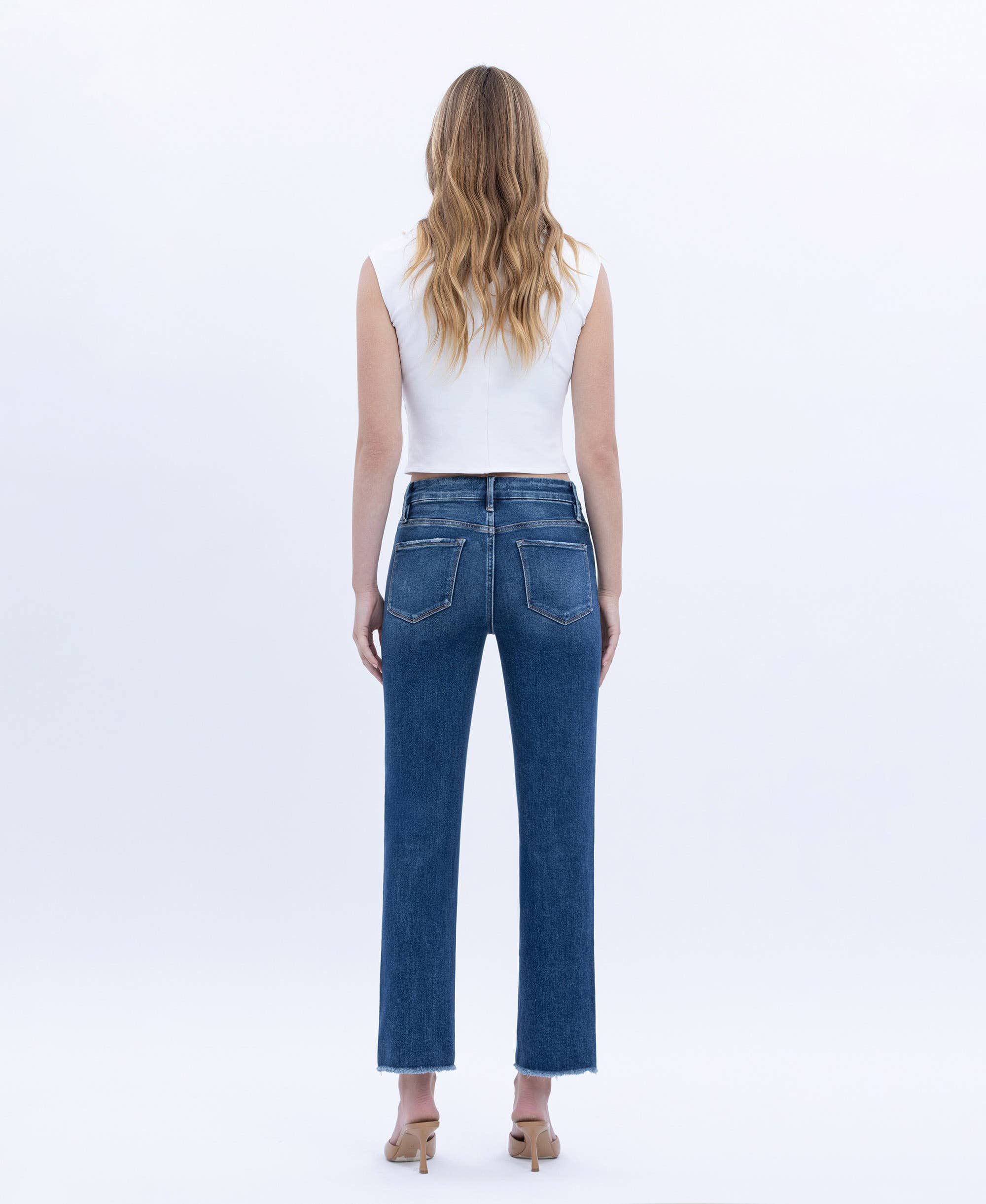 Flying Monkey High Rise Raw Slant Hem Slim Straight Jeans