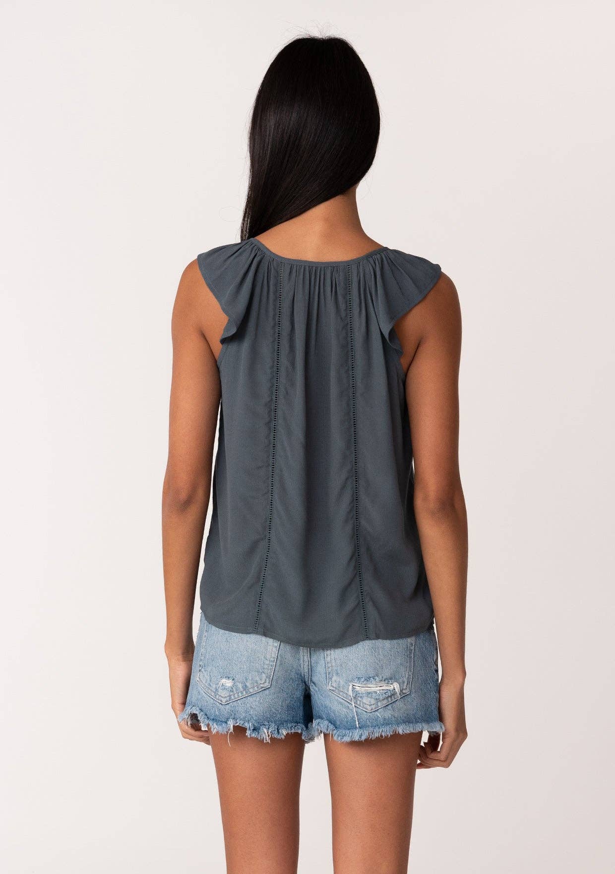 Ruffle Strap Button Down Tank