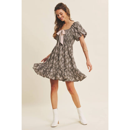 Floral Smocked Mini Dress With Bow
