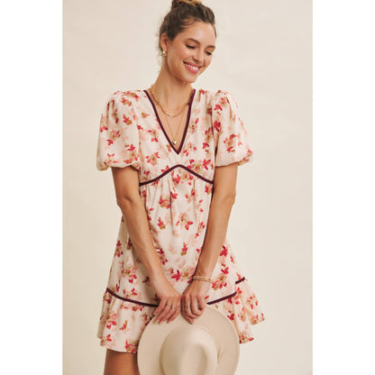 DARLING BUBBLE SLEEVED MINI DRESS WITH CONTRAST BOW