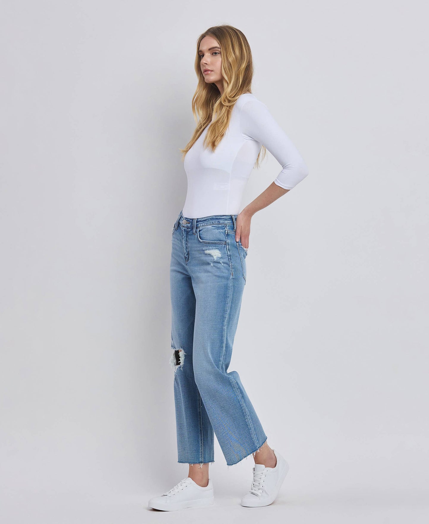 Flying Monkey- HIGH RISE CROP SLIM WIDE JEANS