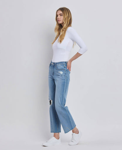 Flying Monkey- HIGH RISE CROP SLIM WIDE JEANS