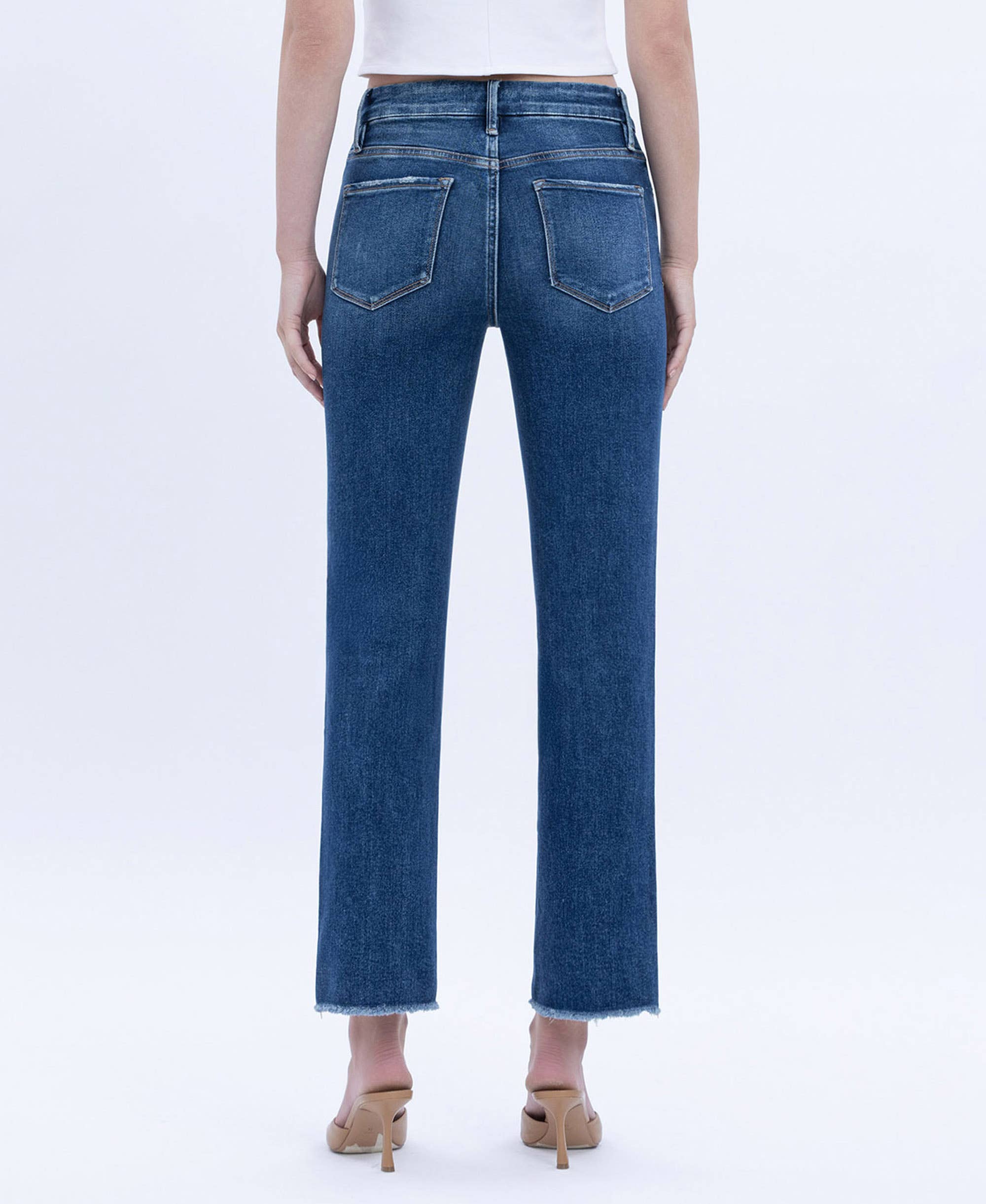 Flying Monkey High Rise Raw Slant Hem Slim Straight Jeans