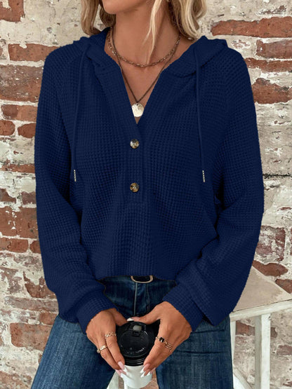 Button-Front Hooded Sweatshirt