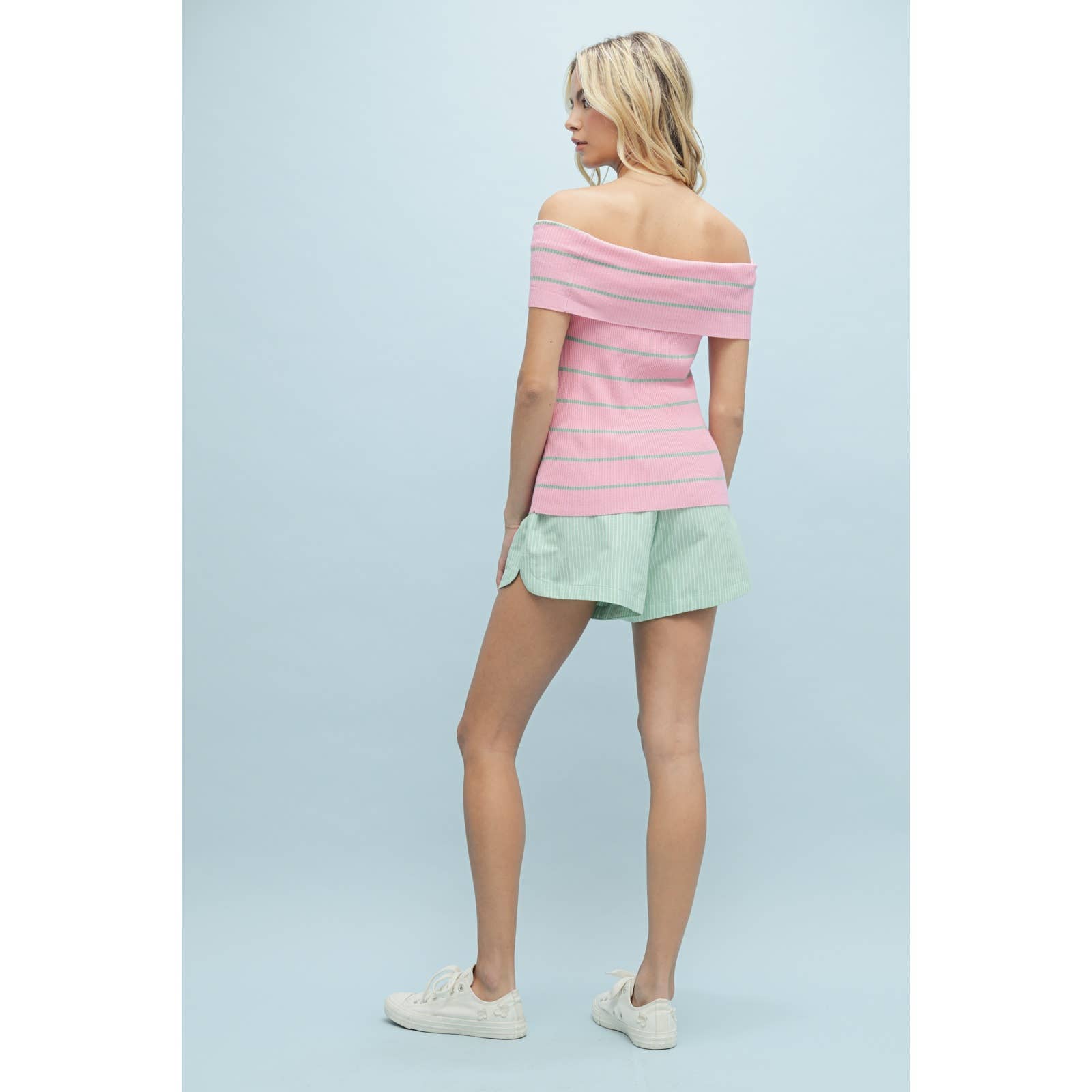 Wishlist Pink stripe off the shoulder Sweater top
