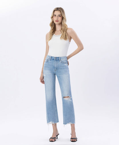 Flying Monkey - HIGH RISE DISTRESSED CROP SLIM WIDE JEANS