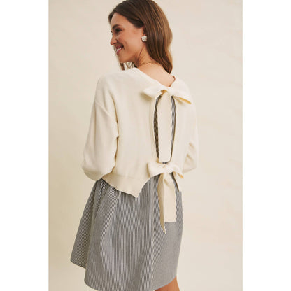 EASY COFFEE DATE BACK RIBBON MINI SWEATER DRESS