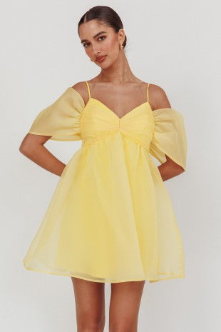 One and Only Off Shoulder Babydoll Organza Mini Dress