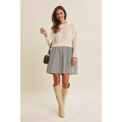 EASY COFFEE DATE BACK RIBBON MINI SWEATER DRESS