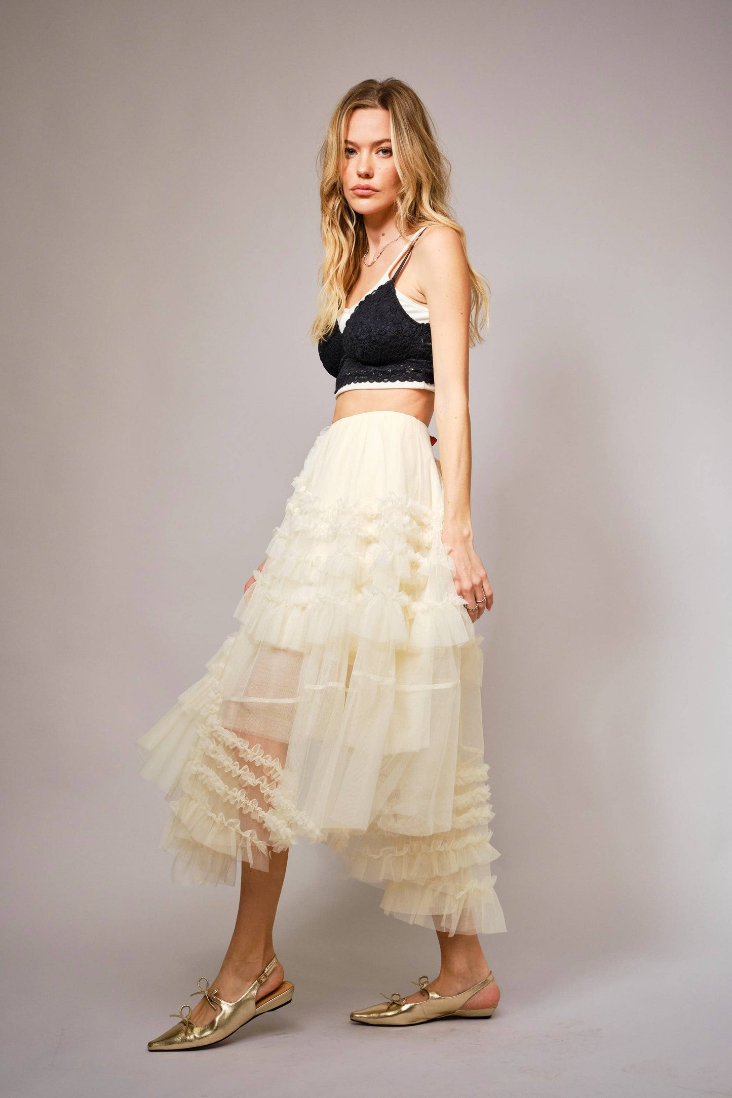 Tulle Ruffle Maxi Skirt