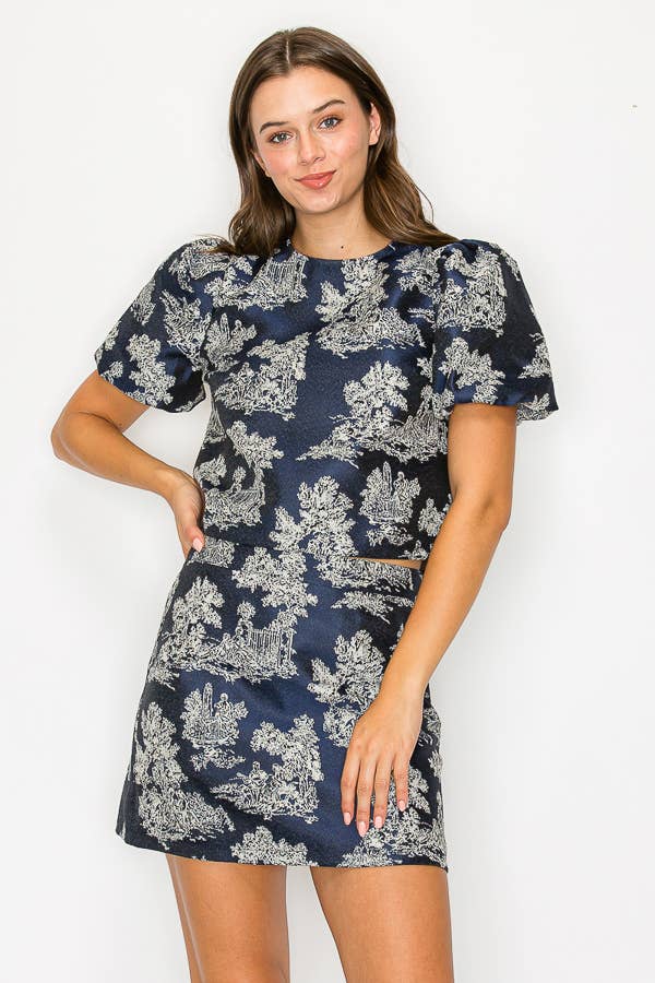 Toile jacquard pattern mini skirt