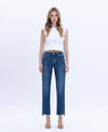 Flying Monkey High Rise Raw Slant Hem Slim Straight Jeans