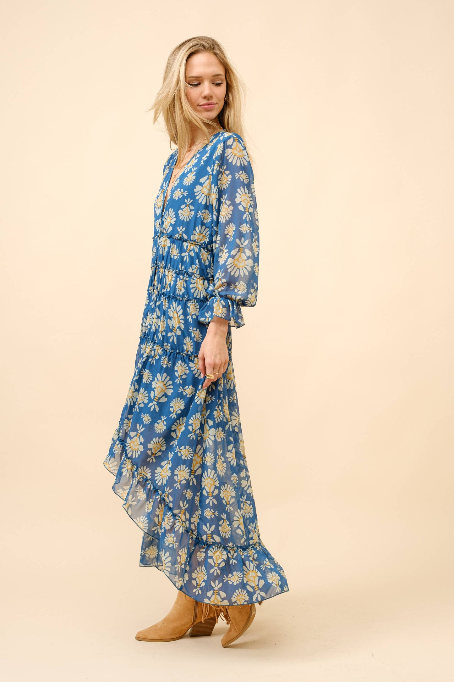 Chiffon Tiered High Low Maxi Dress