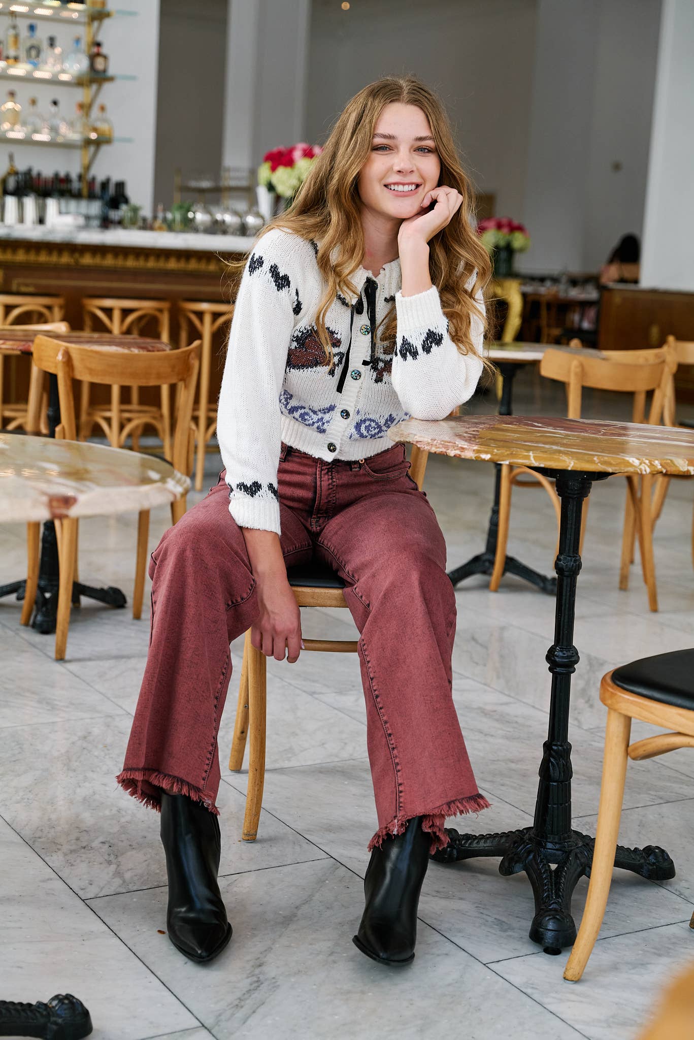 Artemis Vintage- Tummy Control Burgundy High Rise Flare Jeans