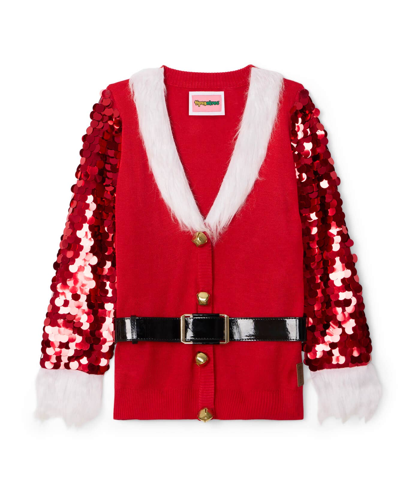 Sassy Santa Cardigan - Women's Sequined Christmas Sweater