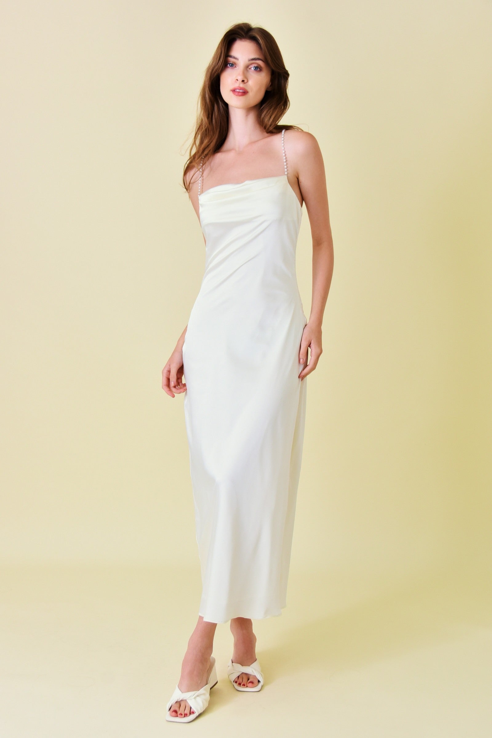 Pearl Strap Cowl Neck Slip Dress