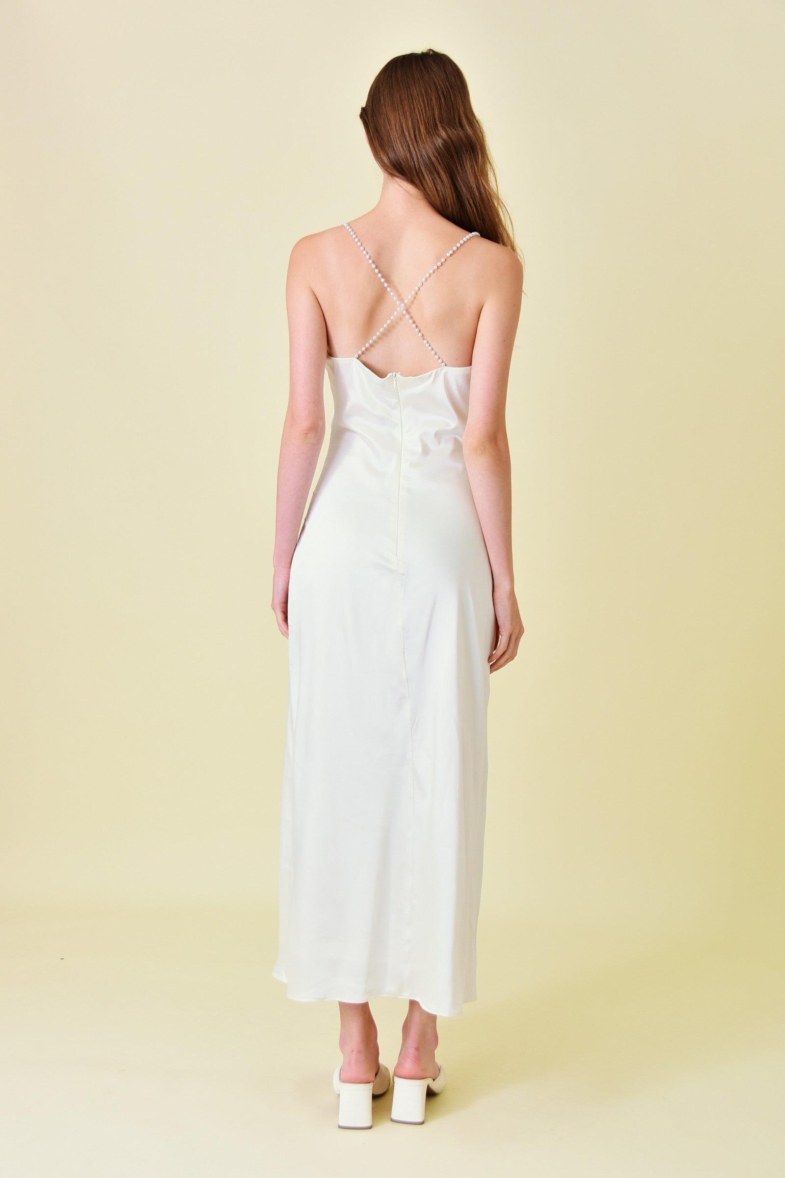 Pearl Strap Cowl Neck Slip Dress