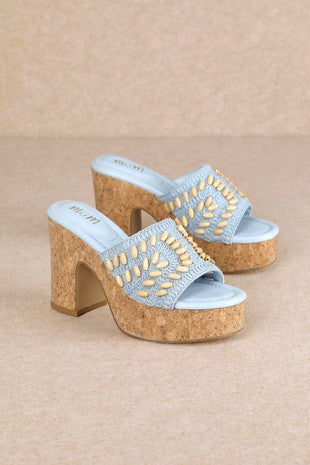 Marina Crochet Bead & Cork Platform Sandals