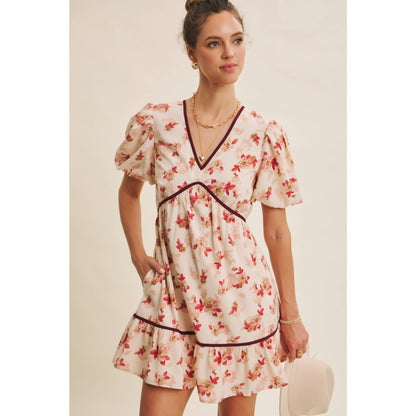 DARLING BUBBLE SLEEVED MINI DRESS WITH CONTRAST BOW