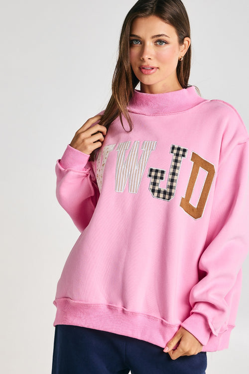 **PRE-ORDER** Wwjd Embroidered Mock-neck Oversized Sweatshirt