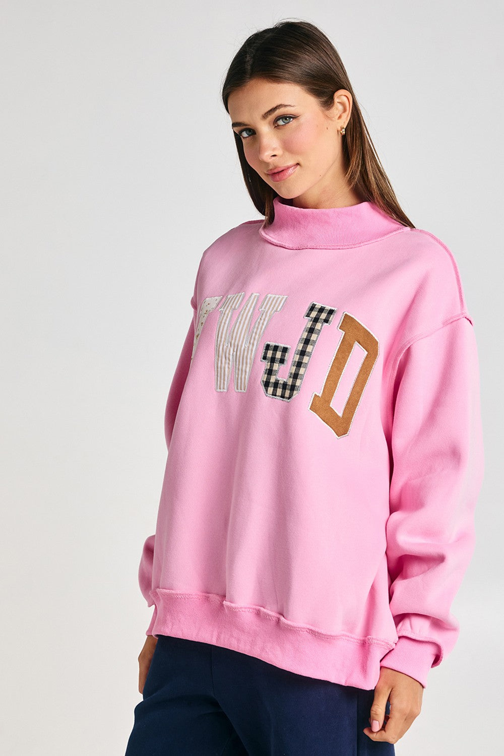 **PRE-ORDER** Wwjd Embroidered Mock-neck Oversized Sweatshirt