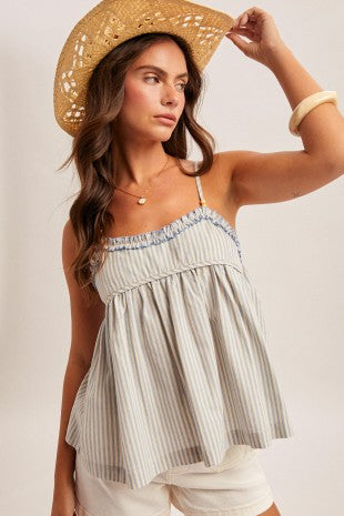 Hem & Thread Ruffle Stripe Cami Top