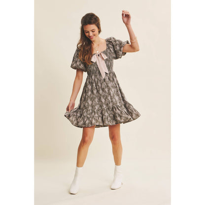 Floral Smocked Mini Dress With Bow