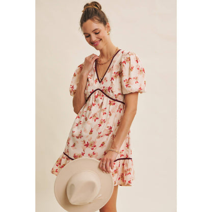 DARLING BUBBLE SLEEVED MINI DRESS WITH CONTRAST BOW