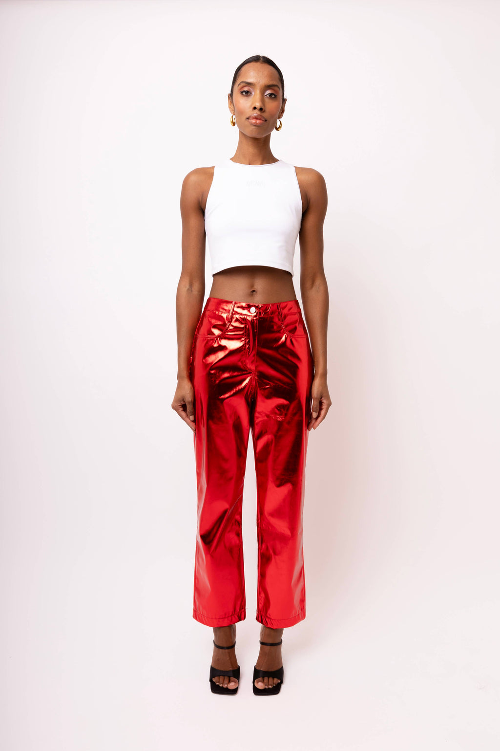 Lupe Straight Faux Leather Metallic Pants