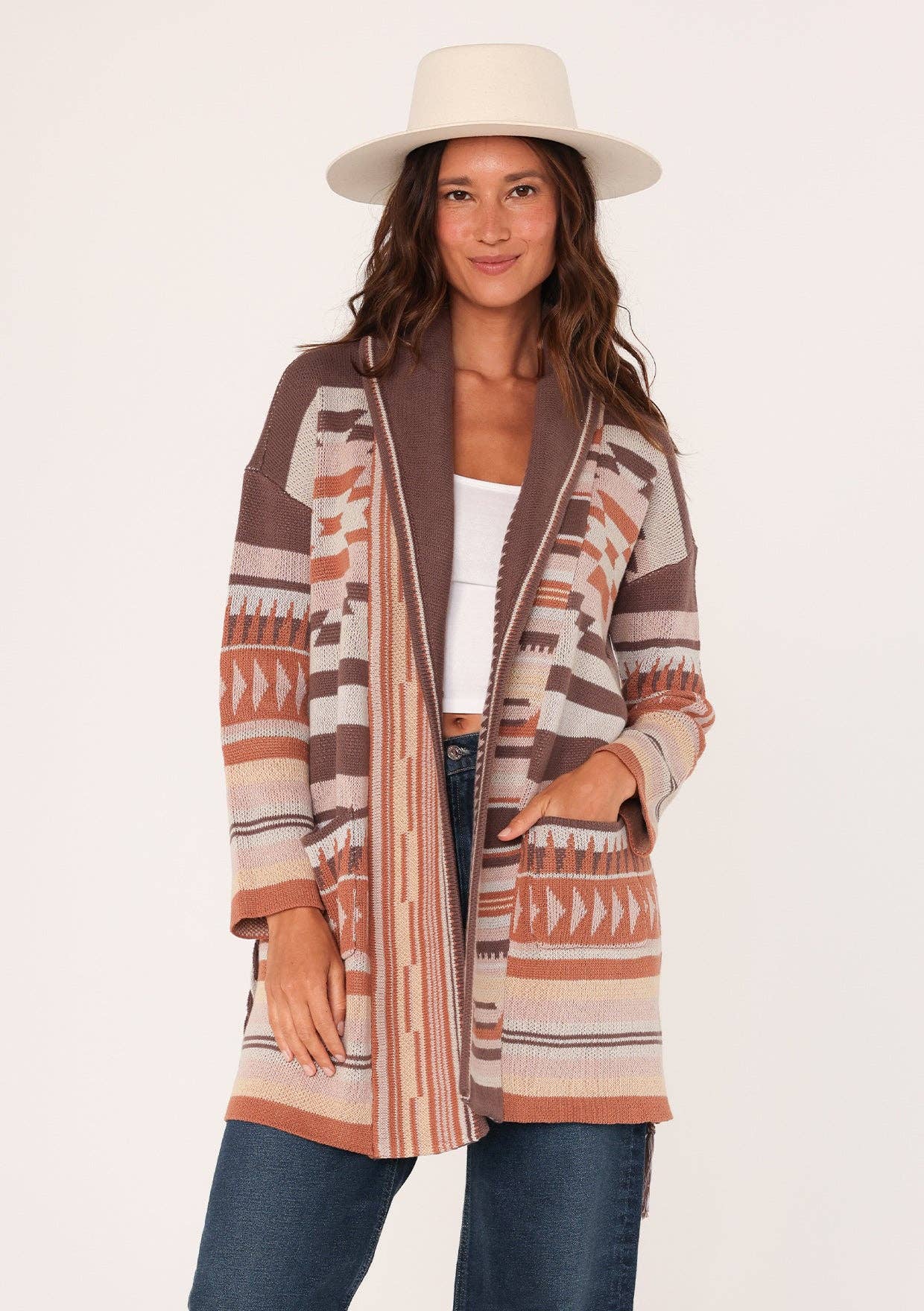 Aztec Sweater Cardigan With Braided Belt