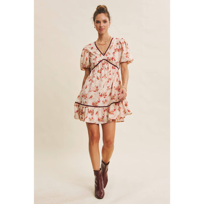 DARLING BUBBLE SLEEVED MINI DRESS WITH CONTRAST BOW