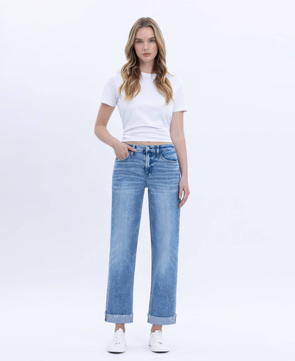 Flying Monkey- High Rise Cuffed Cropped Straight Jeans