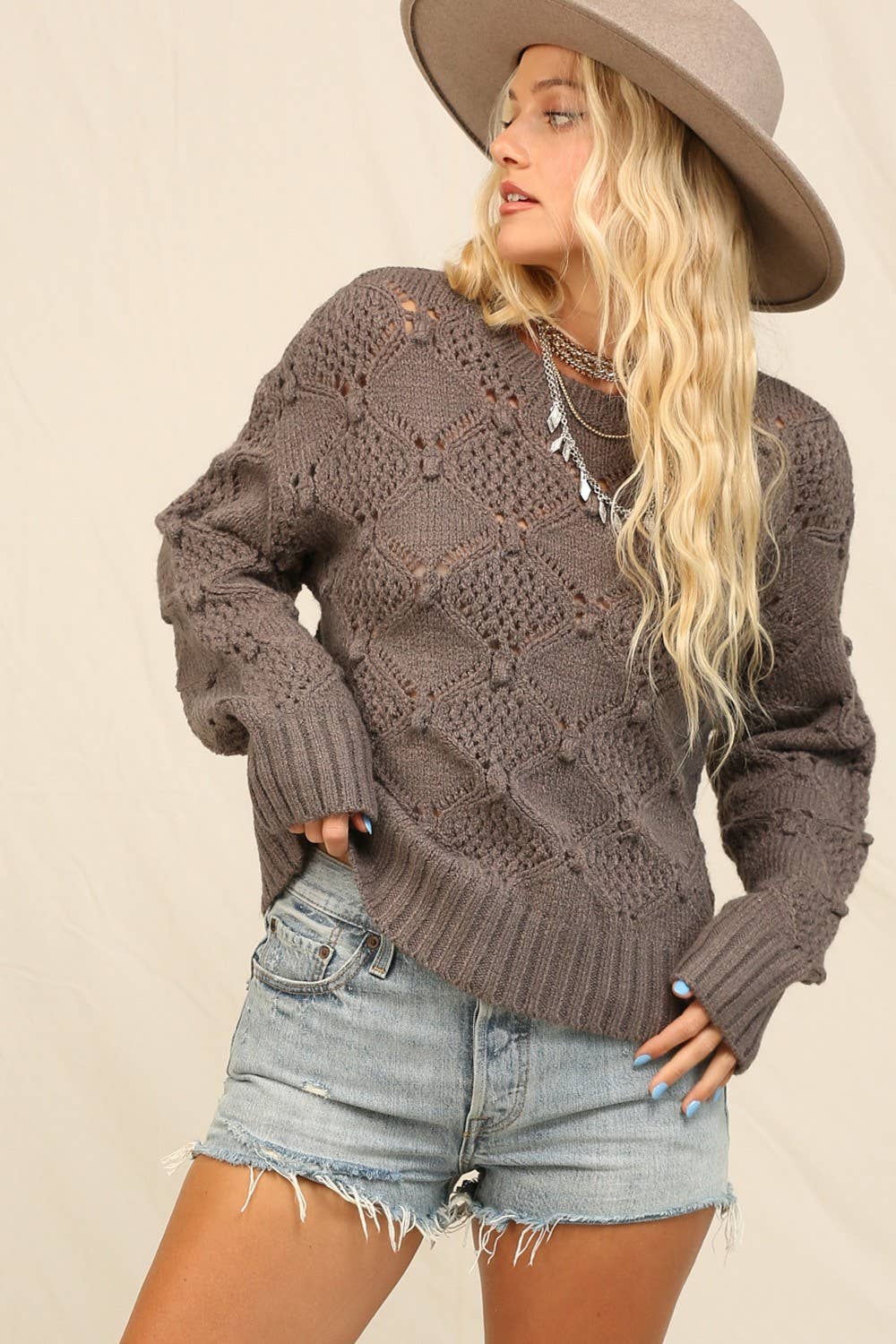 Crewneck Sweater Airy Open Stitching