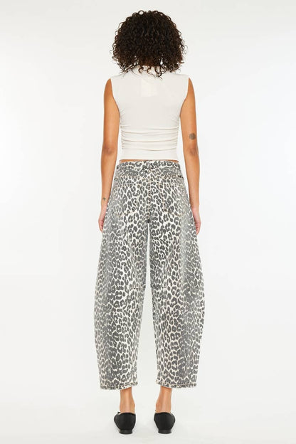 Kan Can USA- High Rise Leopard Horseshoe Jeans