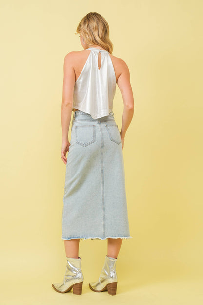 Sparkle Studded Slit Center Midi Skirt