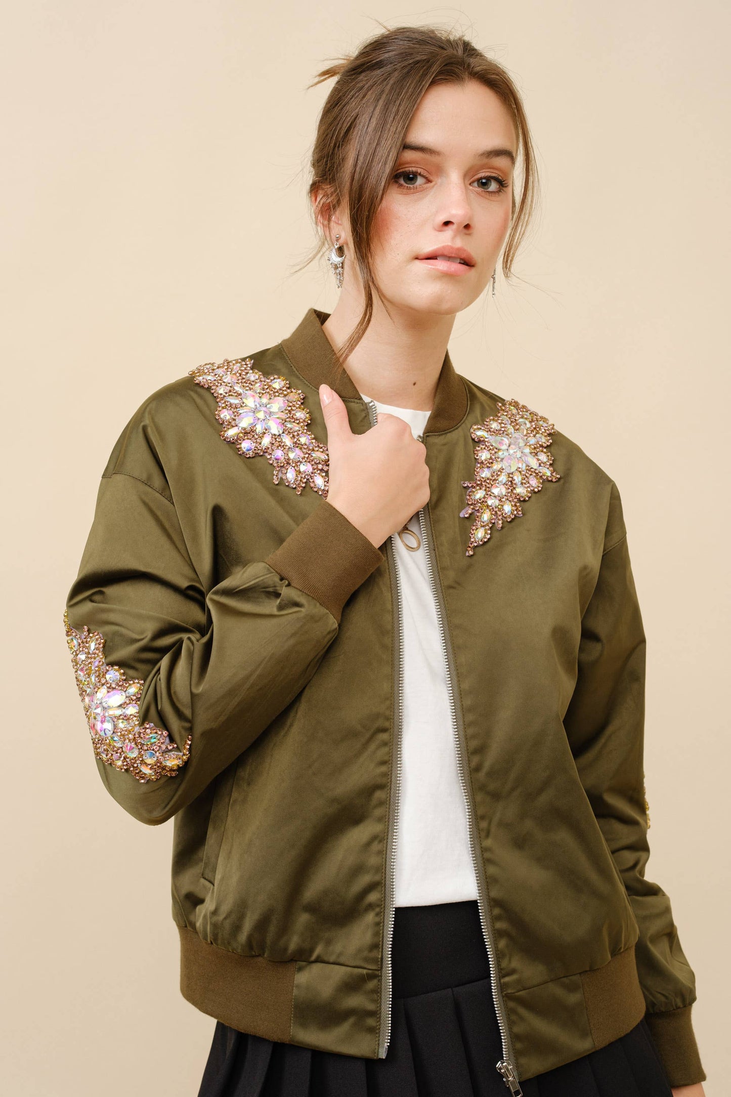 22872J - Jeweled Embellished Bomber Jacket