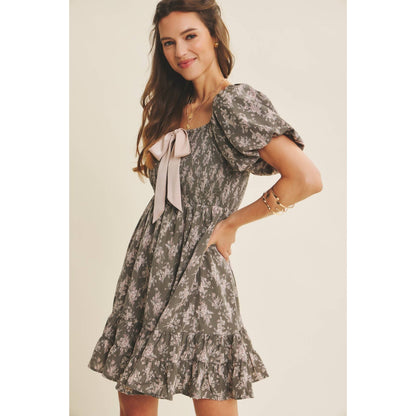 Floral Smocked Mini Dress With Bow