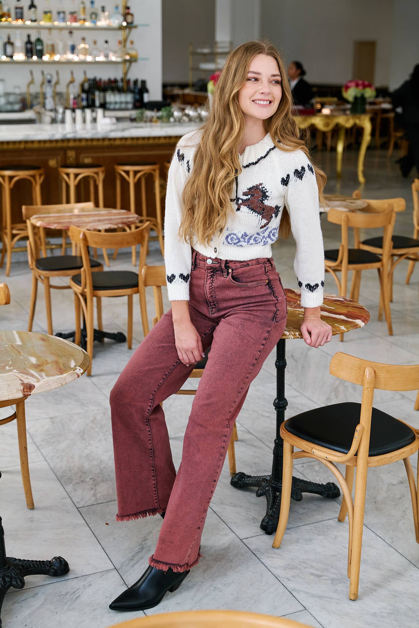 Artemis Vintage- Tummy Control Burgundy High Rise Flare Jeans