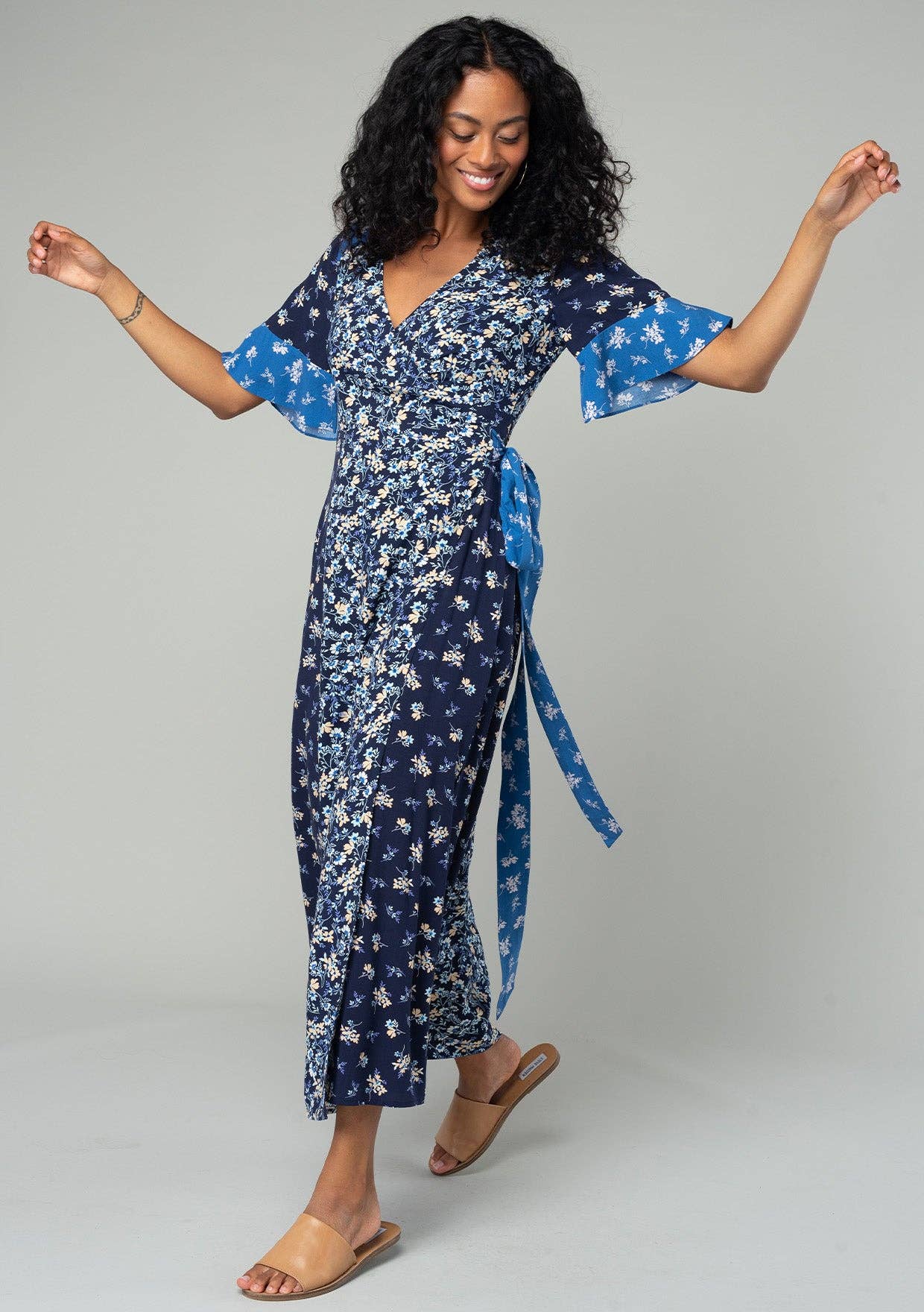 Floral Short Sleeve Wrap Maxi Dress