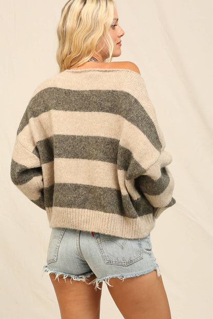 Off The Shoulder Sweater With Stripes